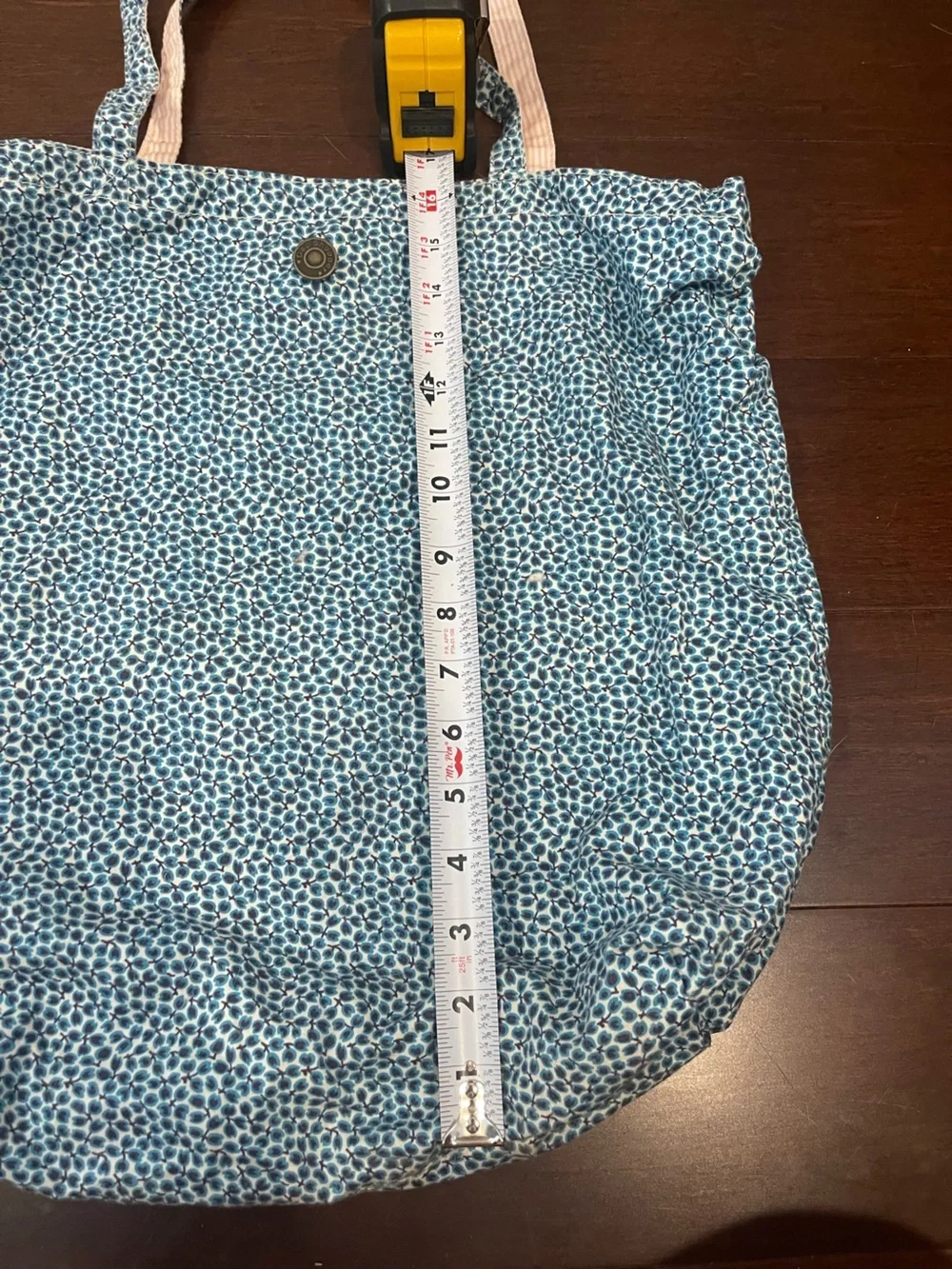 gap reversible blue floral/ pink and white stripe cotton tote